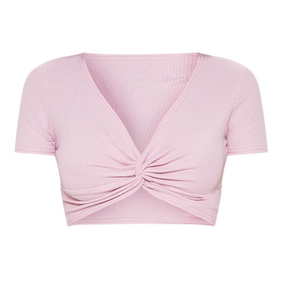 Bundle of 3 Rib Knot Front Short Sleeve Crop Tops US0 NEW - Picture 5 of 7